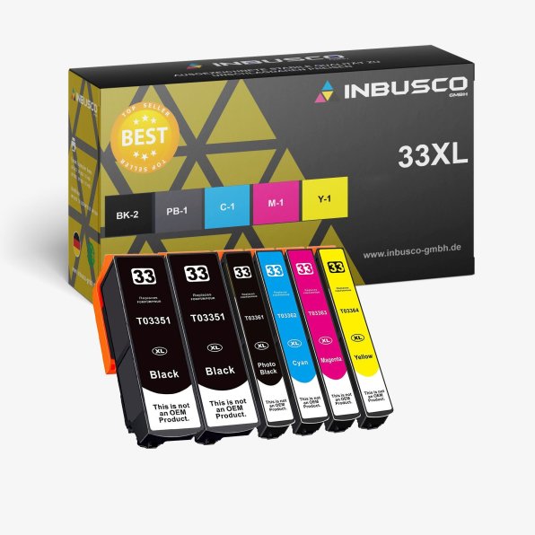 INBUSCO Premium Tinten-Patronen Passend f&uuml;r Epson Expression Premium XP-635 XP-640 33 XL VAR Expression XP-530 1, 33 XL BK kompatibel (3351)