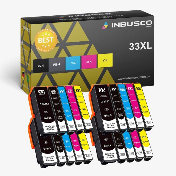 INBUSCO Premium Tinten-Patronen Passend f&uuml;r Epson Expression Premium XP-635 XP-640 33 XL VAR Expression XP-530 20x 33 XL Set kompatibel (3351-3364)