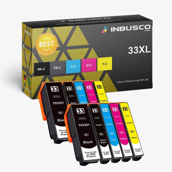 INBUSCO Premium Tinten-Patronen Passend für Epson Expression Premium XP-635 XP-640 33 XL VAR Expression XP-540 10x 33 XL Set kompatibel (3351-3364)