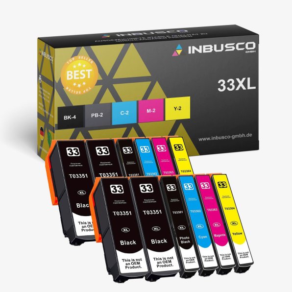 INBUSCO Premium Tinten-Patronen Passend für Epson Expression Premium XP-635 XP-640 33 XL VAR Expression XP-540 12x 33 XL Set kompatibel (3351-3364)