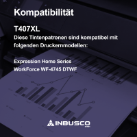 4x Tinten-Patronen T407XL  kompatibel mit  Epson WorkForce Pro : WF 4745 DTWF