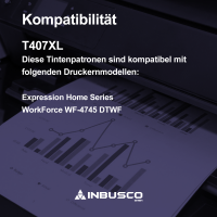 4x Tintenpatronen T407XL black kompatibel mit  Epson WorkForce Pro : WF 4745 DTWF